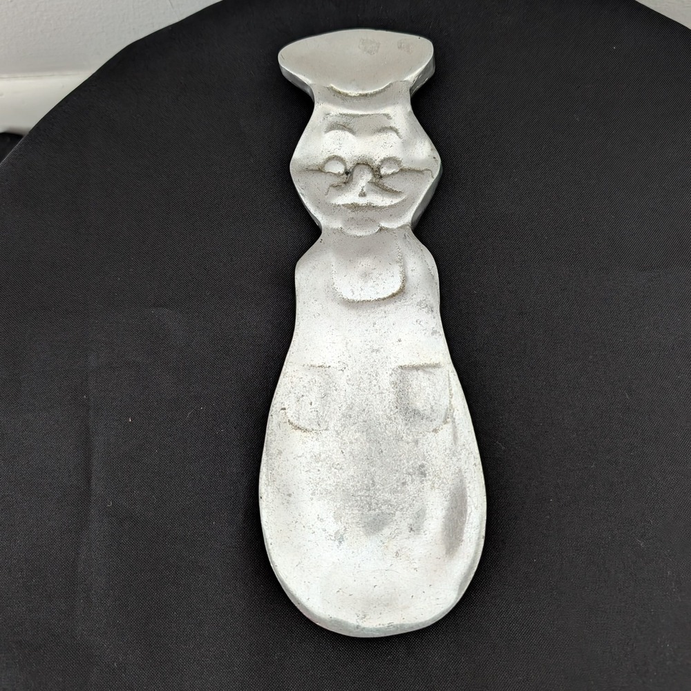 Cast Aluminum Dough Boy Spoon Rest Baker Cook Kitchen 9.25" Tall Silver‎